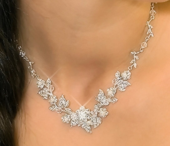 Wedding - Wedding necklace set, Bridal jewelry set, Crystal necklace and earrings, Bridal necklace,Rhinestone flower and leaf necklace and earrings