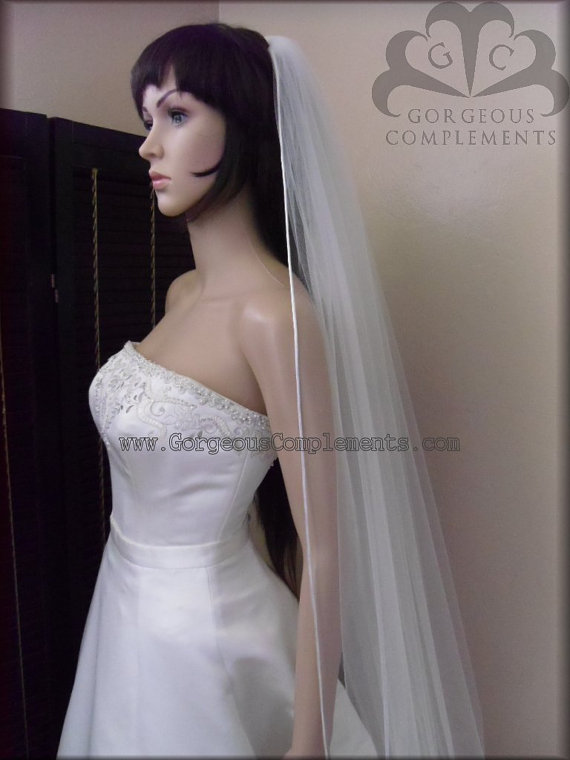 Hochzeit - Wedding Veil Cathedral Single Tier with Soft Satin Rattail Edge Extra Fullness 120X108RE