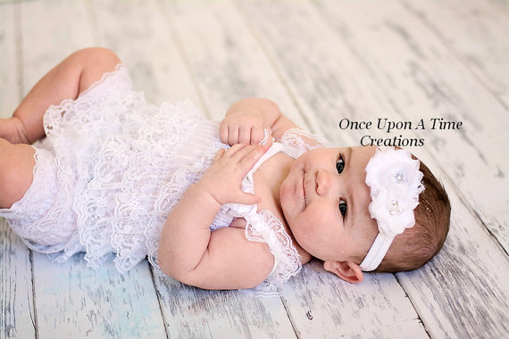 Wedding - White Chiffon and Shabby Duo Flower Headband - Soft Flower Hair Bow - Baby Girl or Toddler Hairbow Photo Prop - Fall or Spring Wedding