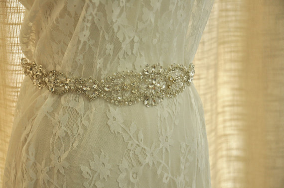 Hochzeit - Crystal and Rhinestone Beaded Applique Bridal Belt Wedding Sash Applique