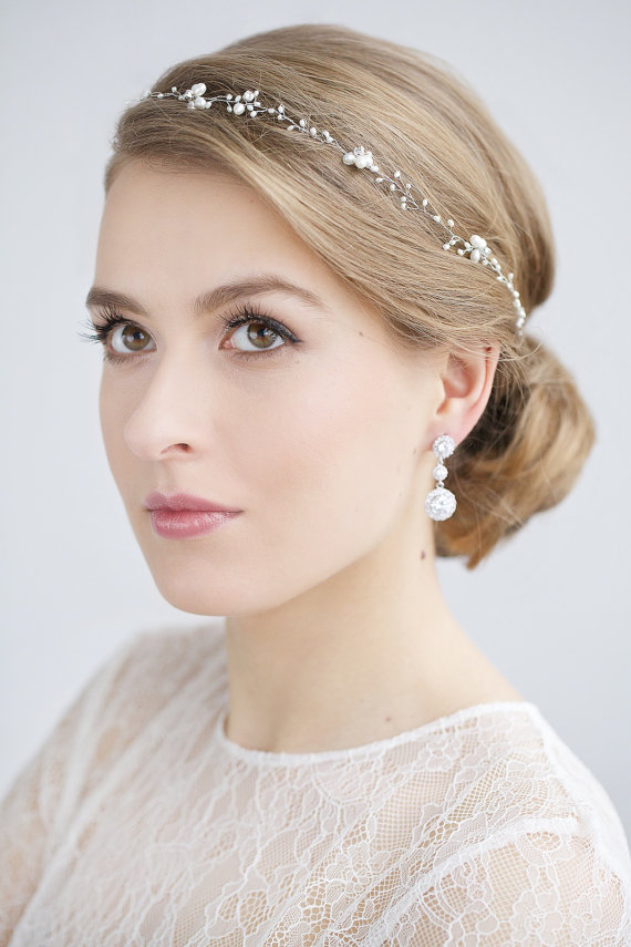 Wedding - Wedding Headband, Pearl Headband , Hair Accessories , Bridal Headpiece, Wedding Pearl Hair Vine , Wedding Hairpiece