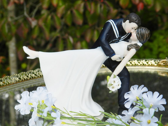 Wedding - USN military bride Navy Sailor groom uniform dance dip Wedding Cake Topper