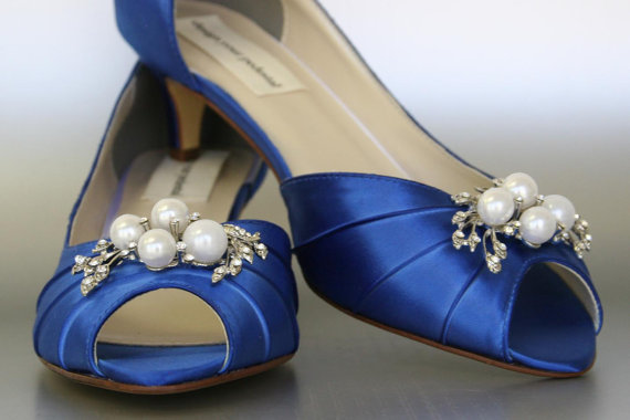 زفاف - Wedding Shoes -- Simple Peep Toe Wedding Shoes with Pearl and Rhinestone Adornment -- Choose Your Own Color!