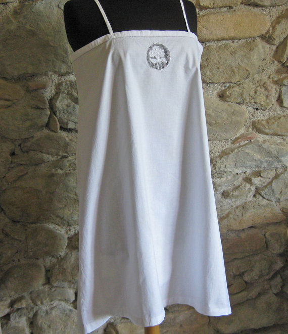 زفاف - White cotton French nightgown with embroidery embellishment