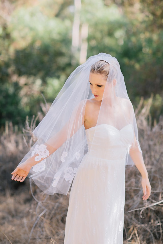 Wedding - Ready to Wear, Carolyn -  Fingertip Veil Edged With Alencon Lace Appliques, Item 253