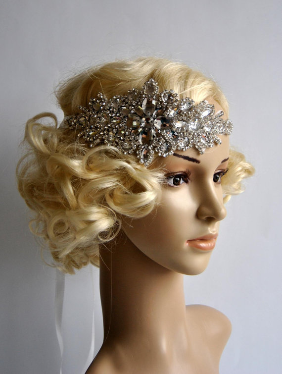 Hochzeit - Glamour Rhinestone flapper Gatsby Headband, Wedding Headband, Crystal Headband, Wedding Headpiece, Bridal Headpiece, 1920s Flapper headband