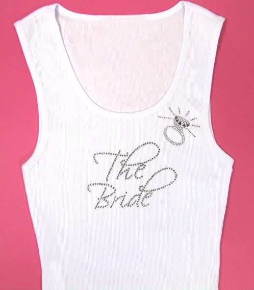 Wedding - Bride-to-Be Engagement Ring Ribbed Tank Top   -   Rhinestone Bride-to-Be Ring Bling Bridal White Top