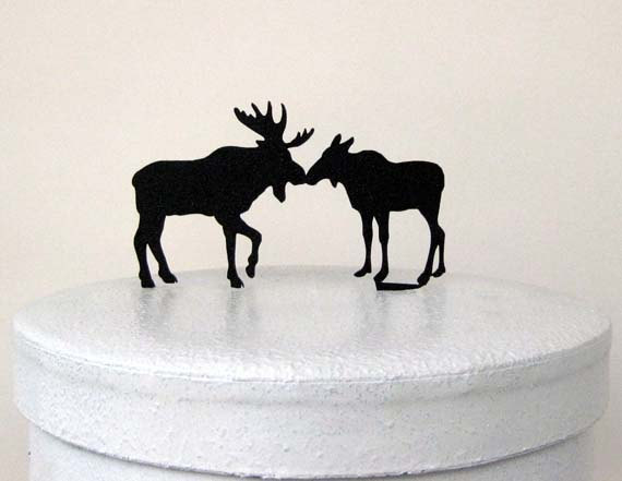 Wedding - Wedding Cake Topper - Moose, Bull and Cow in Love
