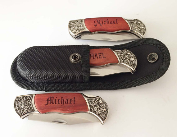 Mariage - 15 PERSONALIZED Groomsmen gift Pocket Knives- Hunting Knife Groomsman Gifts -Wedding Party- Best man Gift  -Free Pouch