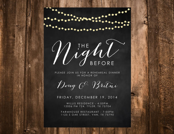Hochzeit - Chalkboard & Lights Rehearsal Dinner Invitation; The Night Before