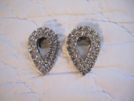 Mariage - Rhinestone teardrop shoe clips vintage wedding formal ritzy elegant bling