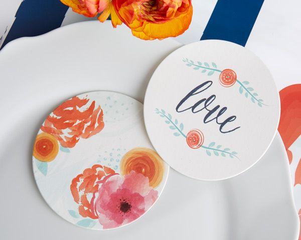 Wedding - Floral Design Paper Coaster Wedding Favor (Set Of 20)