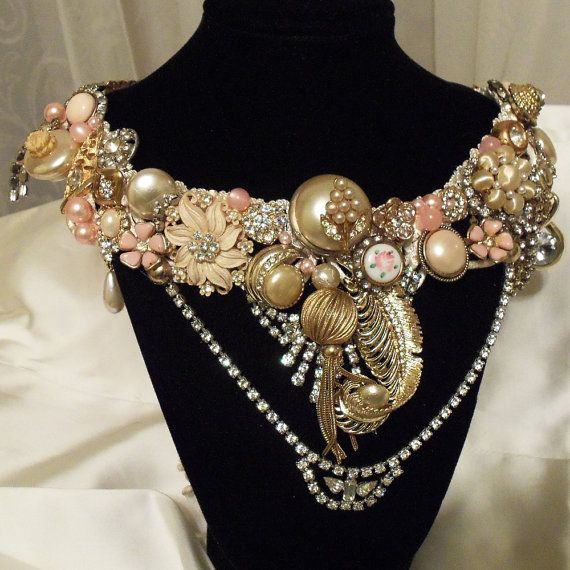 Свадьба - Formal Rhinestone Statement Necklace, Stunning Statement Wedding Necklace, Vintage Couture Upcycle Jewelry, LAYAWAY PLANS
