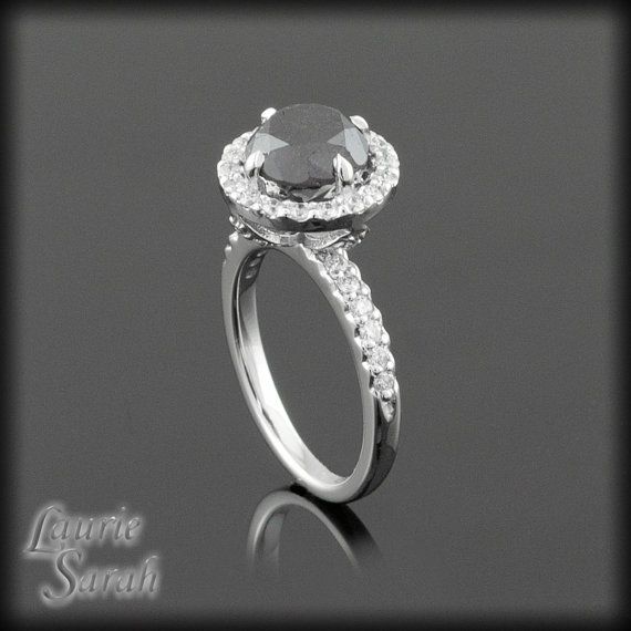 زفاف - Fang Prong Black Diamond Engagement Ring With Diamond Halo - LS1218