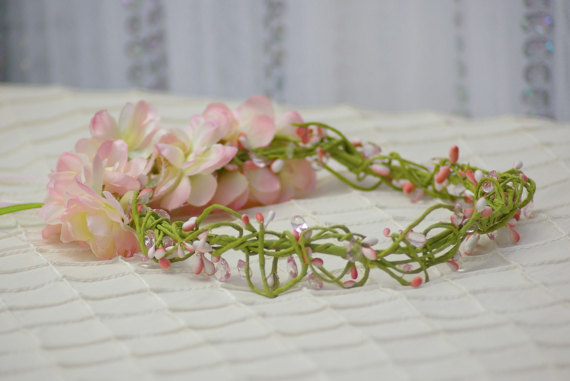 Hochzeit - cherry blossom flower crown, wedding headpiece, woodland flower, bridal hair flower, rustic wedding, bridal headband head garland