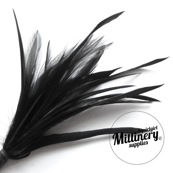 زفاف - Goose Biot & Hackle Feather Hat Mount Trim for Fascinators, Wedding Bouquets and Hat Making Black