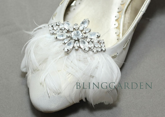 زفاف - A Pair Of Feather Shoe Clips,Rhinestone Shoe Clips,Wedding Bridal Shoe Clips,Feather Crystal,Crystal Shoe Clips,Dance Shoe Clips Decoration