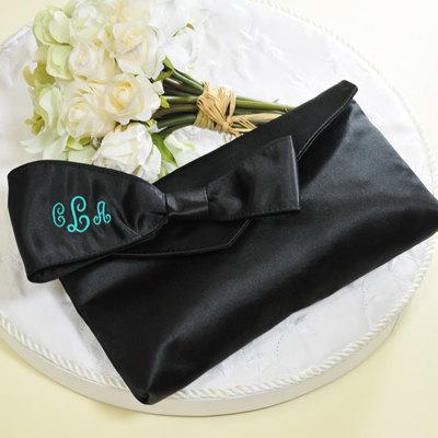 زفاف - Black Bridesmaid Clutch Wedding Survival Kit with Monogram Wedding Party Gift Ideas