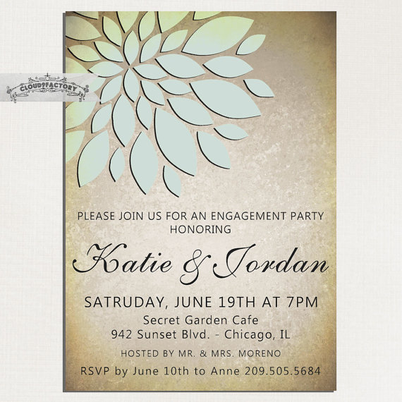 Hochzeit - Printable Engagement Party Invitations Digital DIY File or Printed Invites No.517
