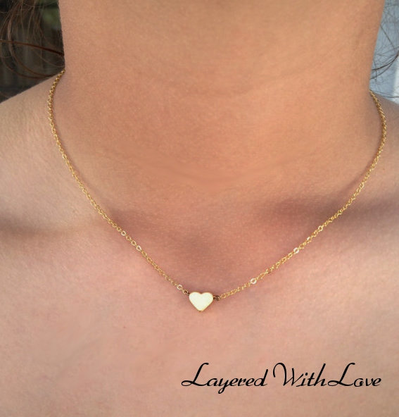 زفاف - 14 K Gold Personalized Heart Necklace- Initial Necklace- Stamped Necklace- Bridesmaids Necklace- Bridesmaids Gifts- Gold Necklace