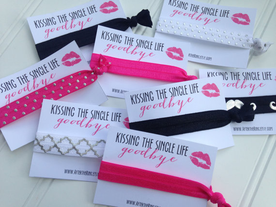 Wedding - Hair Ties Bachelorette Party Favors, Kissing the Single Life Goodbye, Bridesmaid Gifts, Bachelorette, Girls Night Out, Elastic Hair Tie Card