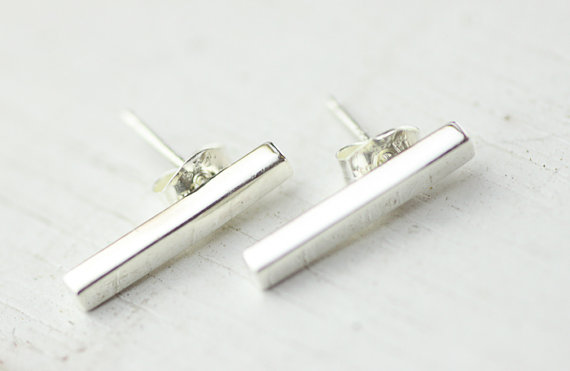 زفاف - Bar Earrings. sterling silver earrings. bridesmaid gift, wedding jewelry, bridal, gift for her, holiday gift