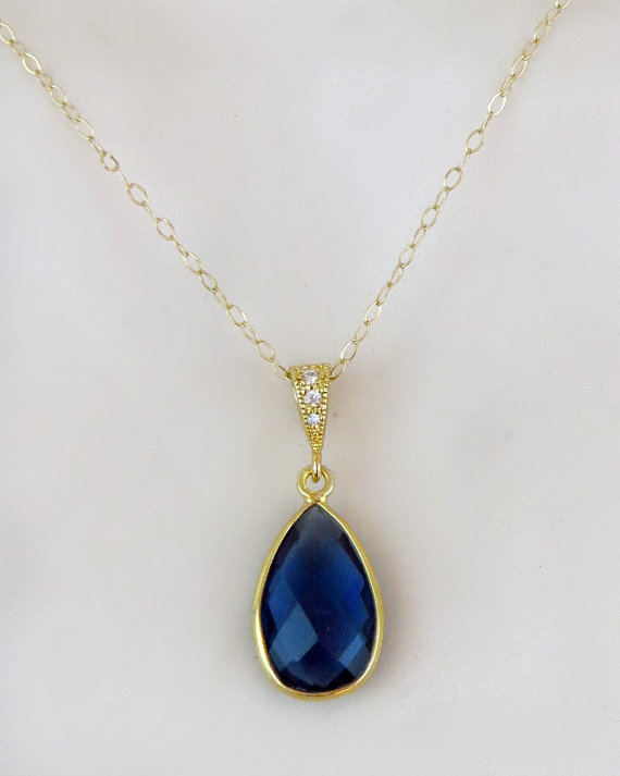 Mariage - Genuine Kyanite Sapphire Gemstone Necklace, Dainty Gold Necklace, September Birthstone, mothers necklace, bridal jewelery, wedding jewelry