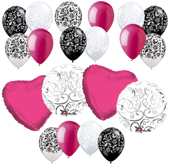 زفاف - Hearts & Swirls Balloon Bouquet Wedding Baby Shower Bridal 20 Piece Magenta Wildberry Hot Pink