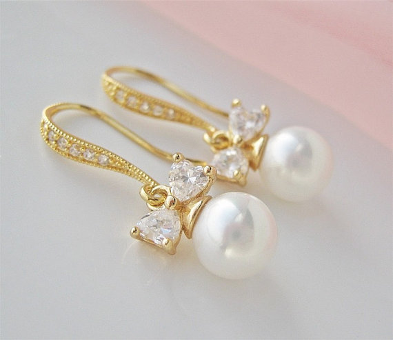 زفاف - Gold Bridal Earrings, Pearl Wedding Earrings, Gold Pearl Earings, Gold Wedding Earrings, Pearl Earrings