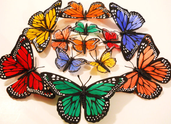 زفاف - Monarch Butterfly Hair Clip, Large, Feather, Orange, Pink, Red, Blue, Green, Yellow, Hunger Games, Wedding, Flower Girl, Fairy, Butterflies
