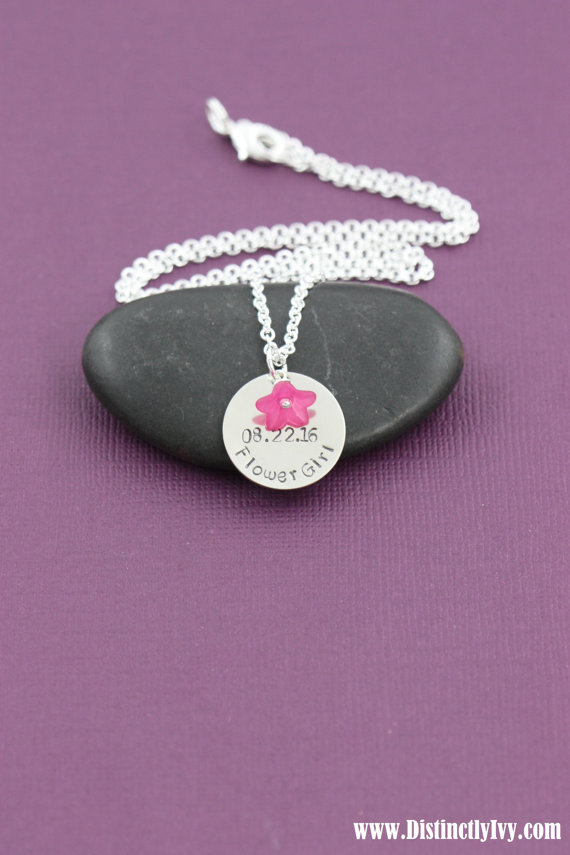 Hochzeit - SALE - Flower Girl Gift - Flower Girl Necklace - Personalized Necklace - Personalized Date - Personalized Name -Wedding Date-Bridesmaid Gift