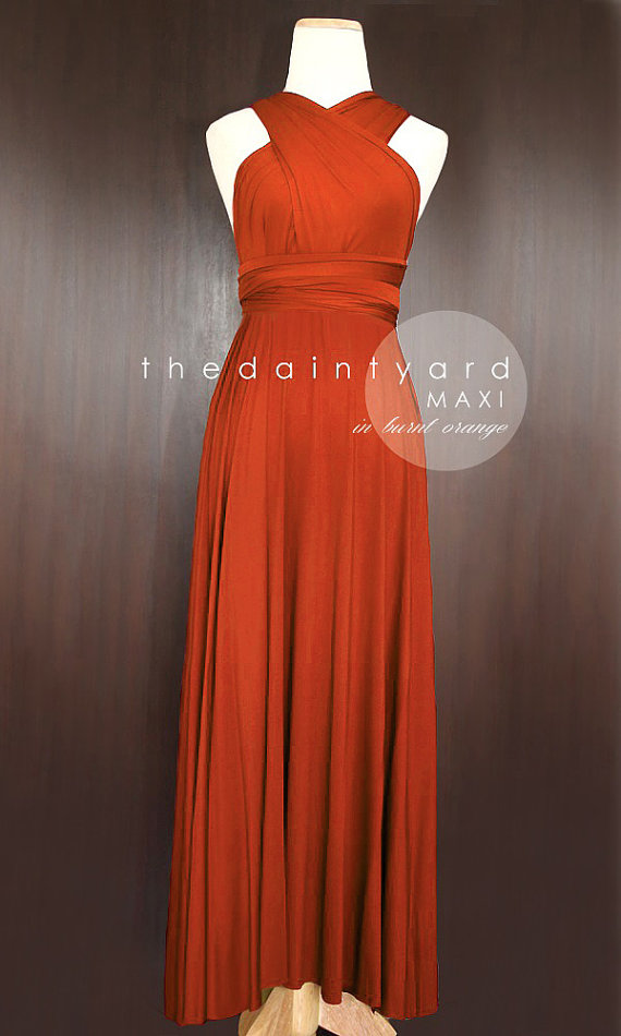 Wedding - MAXI Burnt Orange Bridesmaid Prom Wedding Infinity Dress Convertible Wrap Dress