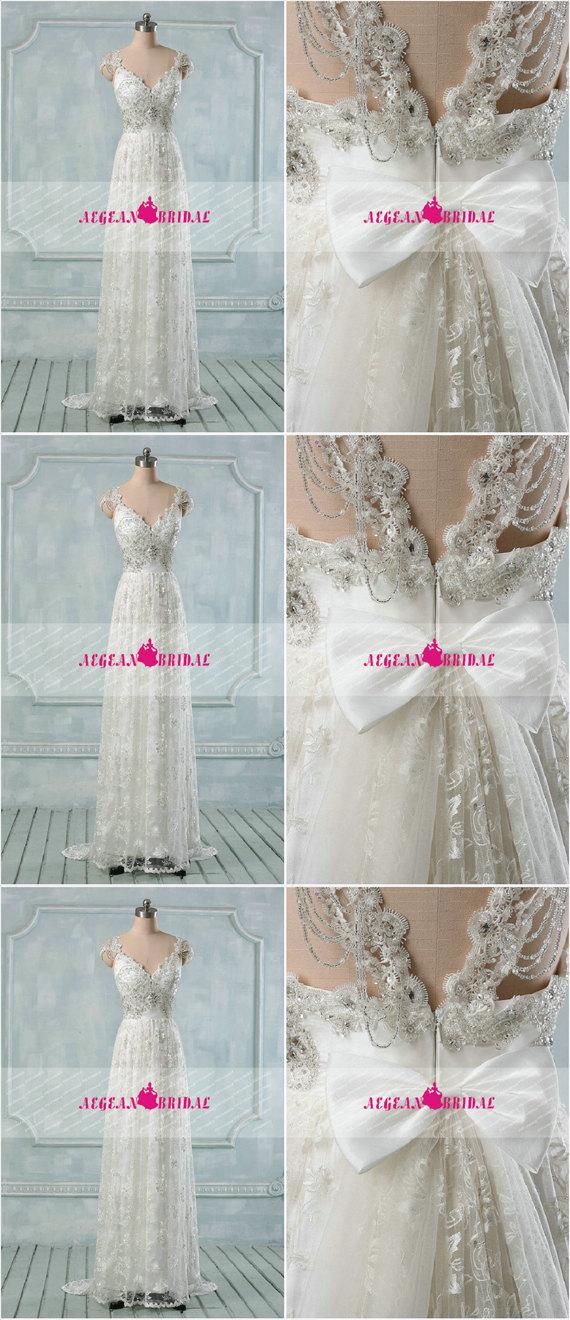 Hochzeit - RW295 Embroidered Wedding Dress with Removable Train Mermaid Bridal Dress with Short Sleeve Long Wedding Gown with Beading Rhinestone Tassel