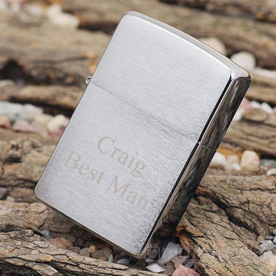 Mariage - Personalized Zippo Lighter Brushed Satin Chrome Groomsmen and Bestman Gift perfect Gifts for Him