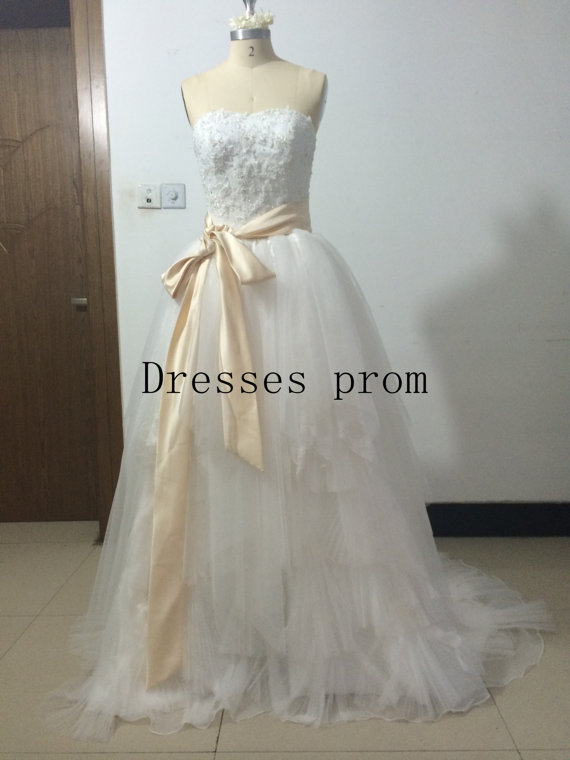 Hochzeit - Fashion Cheap Dress Strapless Lace Wedding Dress, Sweetheart Bridal Gown, Ball Gown Wedding Dress, Strapless Bridal Dress With Sash