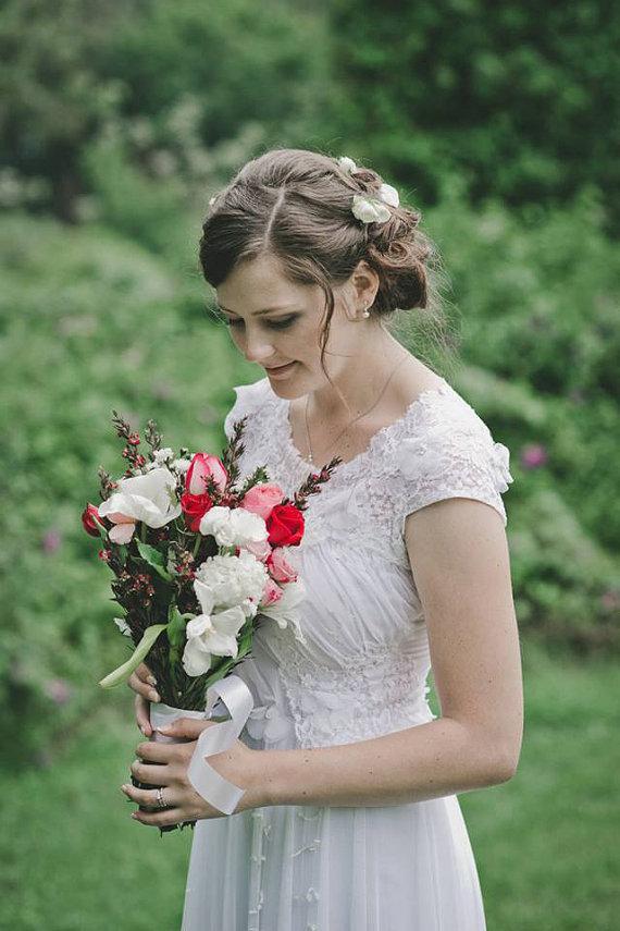 زفاف - Wedding Dress,Wedding Gown, Lace Scoop neck Wedding ,Bridal Dress: NANCY Floral Lace Tulle Long Dress Custom Size