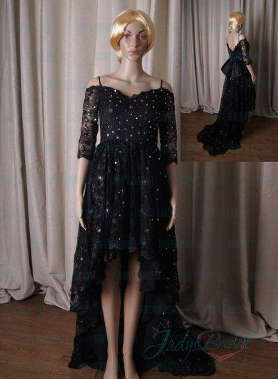 Mariage - LJ212 black lace off shoulder high low hem prom dress