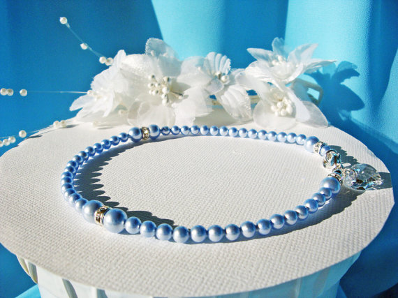 Wedding - Something Blue Anklet Swarovski Crystal Wedding Jewelry Pearl Ankle Bracelet
