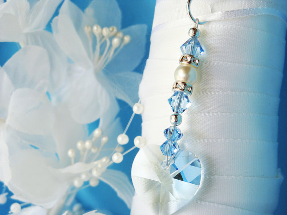 Hochzeit - Something Blue Bouquet Charm Swarovski Crystal Wedding Bouquet Charm