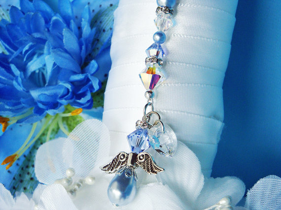 Свадьба - Something Blue Angel Bouquet Charm Swarovski Crystal Bridal Bouquet Charm