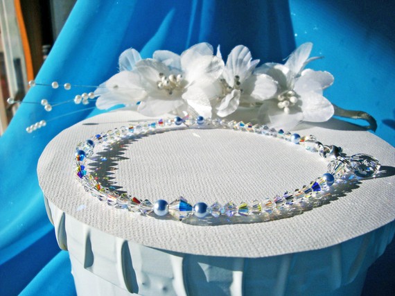 Свадьба - Something Blue Anklet Swarovski Crystals Pearls Wedding Ankle Bracelet Jewelry