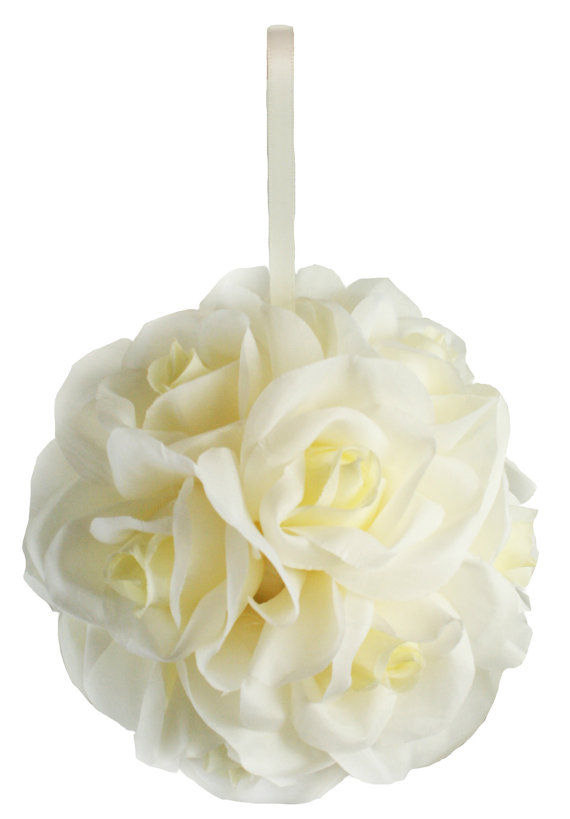 زفاف - Garden Rose Kissing Ball - Ivory - 6 inch Pomander
