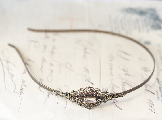 Mariage - Brass filigree headband Victorian vintage crystal jewel bridal wedding