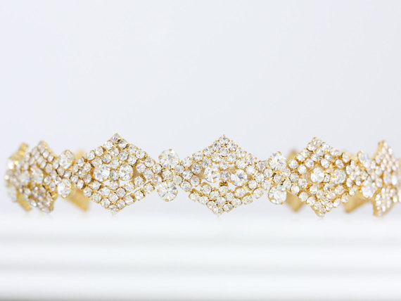 Свадьба - Gold Rhinestone Bridal Headband Wedding Hair Accessory
