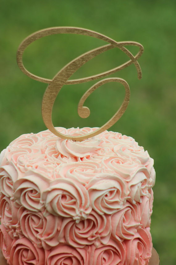 Wedding - Gold Monogram Wedding Cake topper - Wooden cake topper - Personalized Cake topper