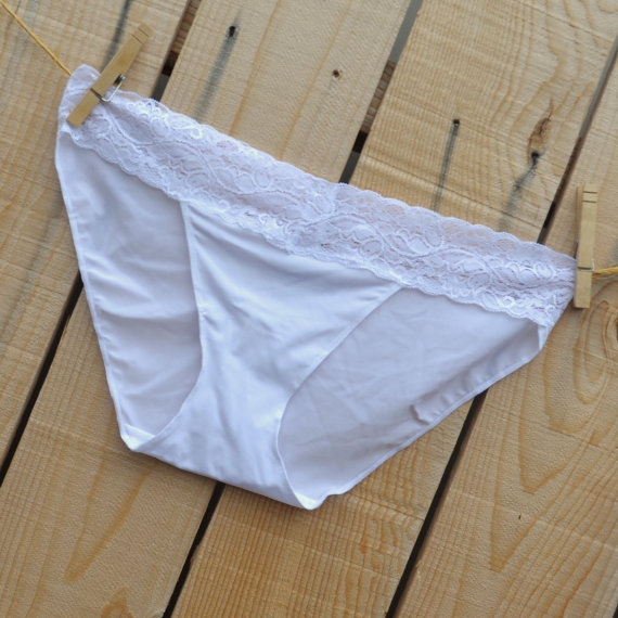 زفاف - Custom Sexy Bridal Something White bikini Pantie, Underwear with Bling, Shower Gift, Wedding Gift, Knickers - Size Medium - ships fast