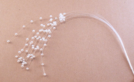 Hochzeit - 12 Stems Vintage White Pearl Bead Spray -  Millinery Picks - Faux Pearl Bead Spray - Pearl Floral Pick