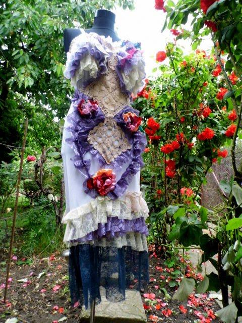 Mariage - Dress, lace slip dress,upcycled slip,vintage crochet ,Marie antoinette, alternative wedding, bridal, lilac, cream, flowers ,honey, lavender,