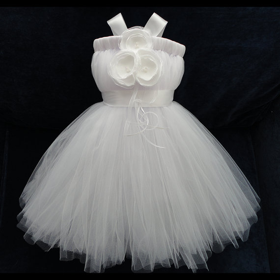 Mariage - Pure White Flower Girl Dress, White Flower Girl Dresses
