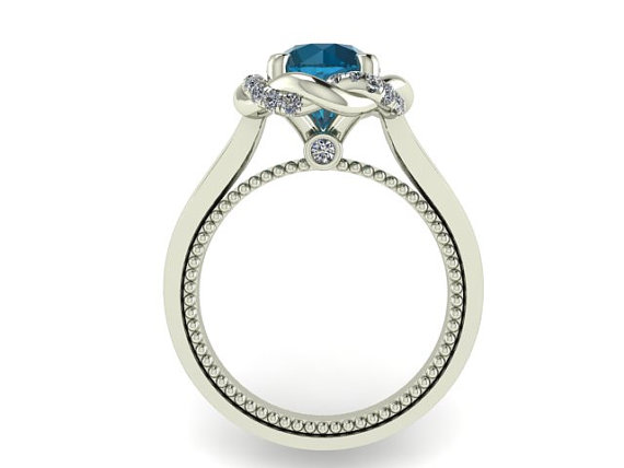 زفاف - Wedding and Engagement ring, Venetian Collection by Bridal rings, Custom made with Natural London Blue Topaz and Diamonds